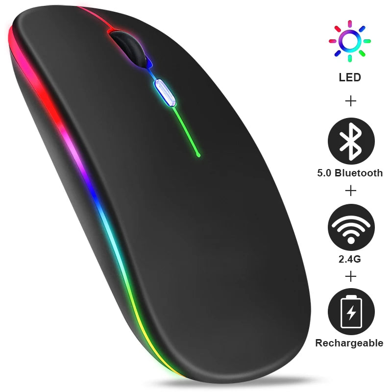 Bluetooth Mouse 2.4G Wireless Mouse Dual-Mode Transparent Mouse 1600 DPI Silent Mouse Rechargeable Mice for PC Laptop Macbook