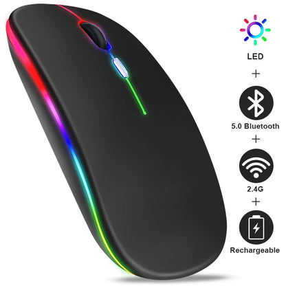 Bluetooth Mouse 2.4G Wireless Mouse Dual-Mode Transparent Mouse 1600 DPI Silent Mouse Rechargeable Mice for PC Laptop Macbook