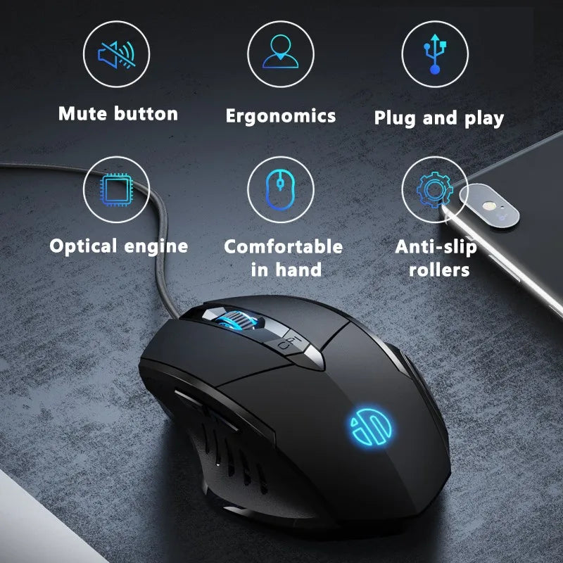 Inphic W1 Wired Mouse Esports Gaming Mouse Silent Office Mouse Three keys and six keys are optional