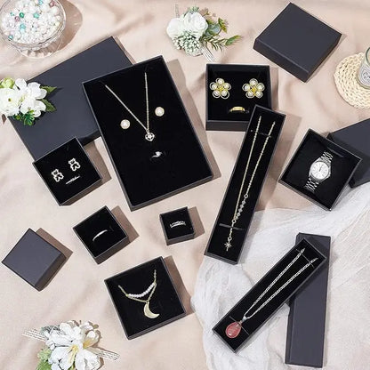 1PCS Black Square Jewelry Display Gifts Box Organizer Engagement for Ring Earring Brooch Necklace Bracelet Packaging Boxes