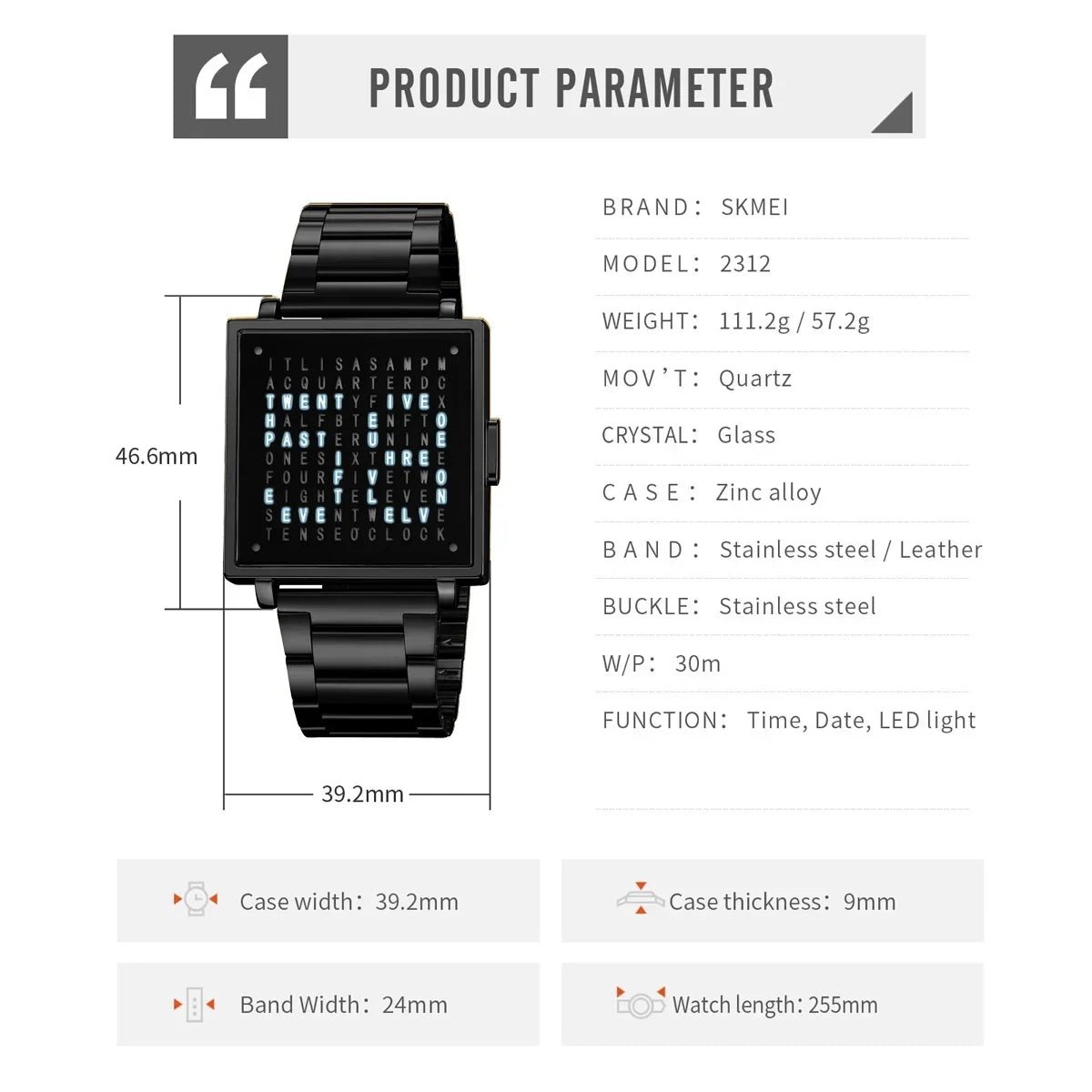 Skmei 2312 Fashion Wristwatch For Men Women Waterproof Clock LED Light Outdoor Digital Sport Electronic Watches Reloj Hombre