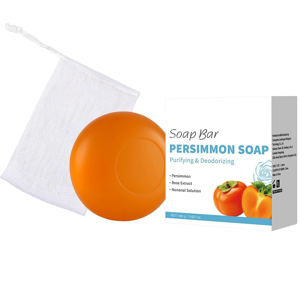Persimmon Soap Bar Japanese Persimmon & Green Tea Extract For Men and Women Gentle on All Skin Types Deodorizing Soap Rose Scent
