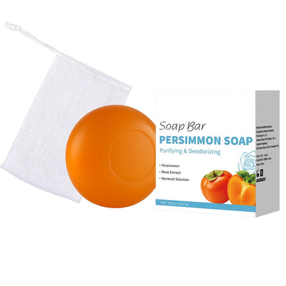 Persimmon Soap Bar Japanese Persimmon & Green Tea Extract For Men and Women Gentle on All Skin Types Deodorizing Soap Rose Scent