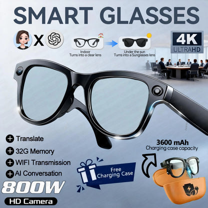 2026New 8MP 4K HD Camera AI Glasses Men 3600mAh Power Bank 32G Memory 160+ Translation Glasses Waterproof Smart Sunglasses Women