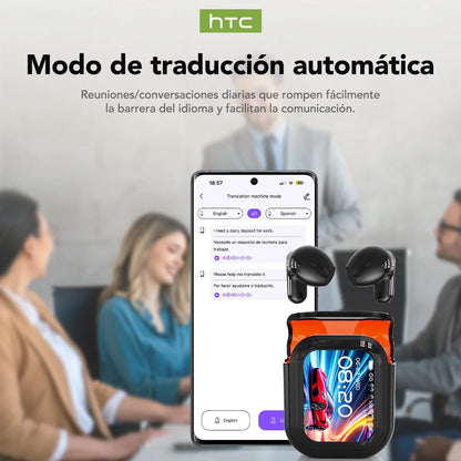 HTC NE20 AI Translator Earbuds Portable Lanyard Long Battery Wireless Headphone Smart Touch LED Screen Bluetooth Earphones