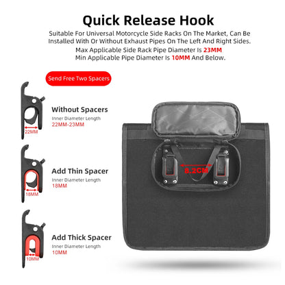 Rhinowalk Motorcycle Side Bag 13L Waterproof Quick Release Motor Saddlebag With Inner Support Board Tail Rack Storage Luggage