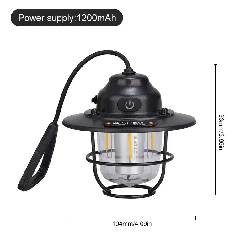 Portable Camping Lanterns Retro Hanging Tent Lamp Waterproof Dimmable Camping Light 1200mAh for Hiking Fishing Emergency Lantern - Urbizia