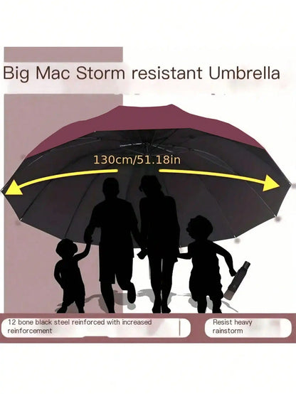 1 Oversized 12-Rib Windproof Umbrella - Manual Open, Waterproof, Tear-Resistant, Steel Frame - Fashionable Minimalist Business Style, Reinforced Foldable Travel Umbrella, Suitable For Men And Women,Spring Summer Picks,Brides