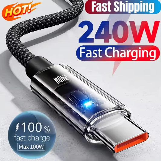240w Nylon USB Type C Super Fast Charging Cable  Led Digital Display Usb C Charger Data Cord For Samsung Xiaomi Huawei Honor