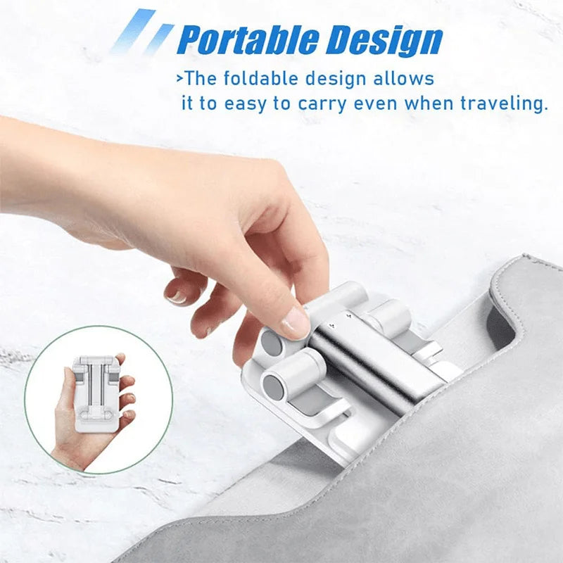 Cell Phone Stand Adjustable Angle and Height Cell Phone Holder for Desk Foldable Portable Pad Compatible with All Mobile Phones