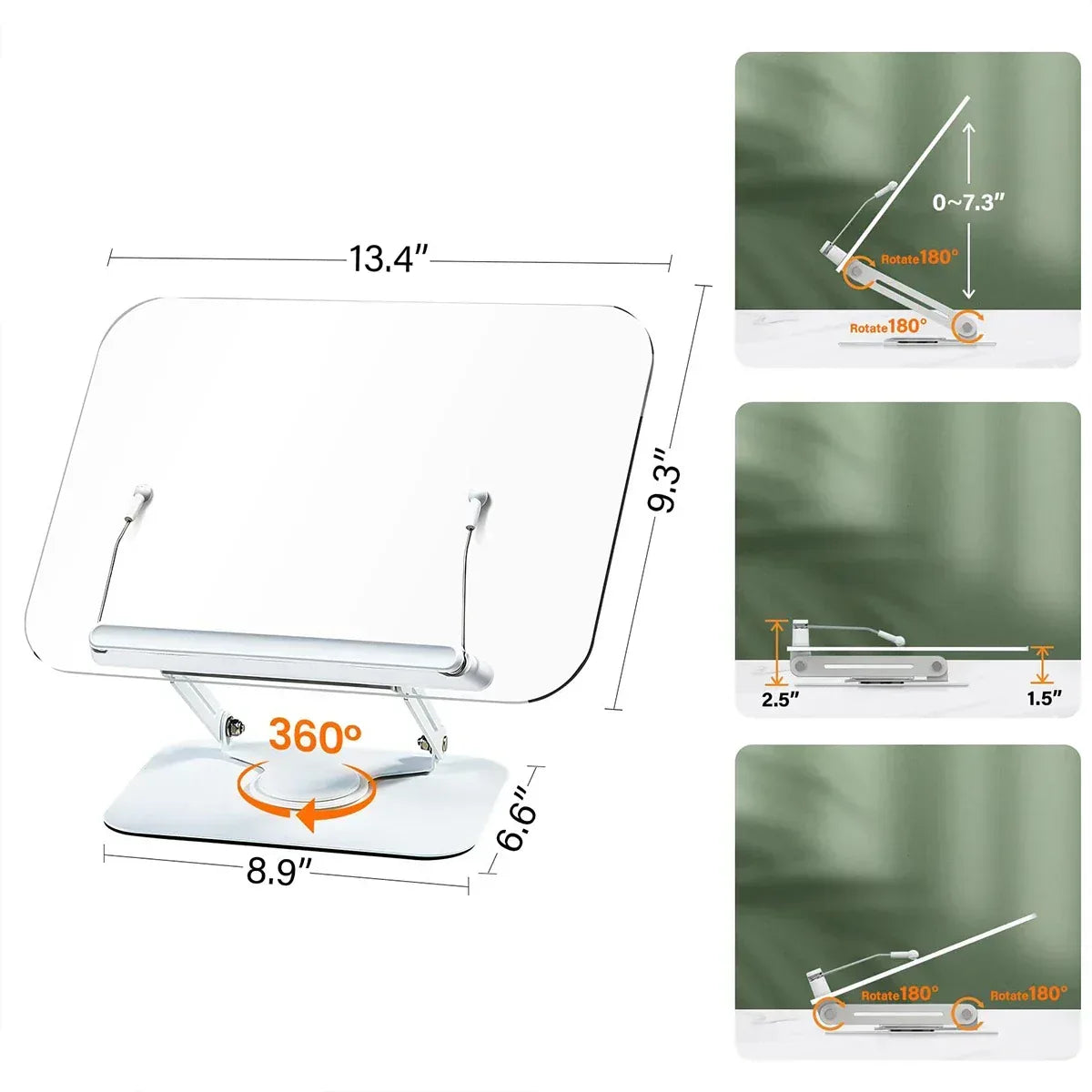 NEW Book Stand for Reading Adjustable Book Holder with 360° Rotating Base Elastic Page Clips Foldable Desktop Riser Stand - Urbizia