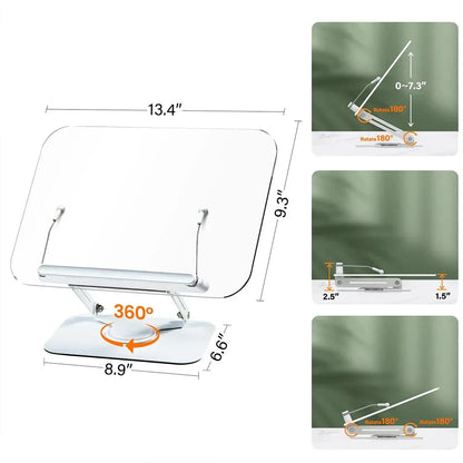 NEW Book Stand for Reading Adjustable Book Holder with 360° Rotating Base Elastic Page Clips Foldable Desktop Riser Stand - Urbizia