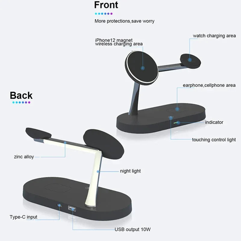 3 in 1 Wireless Charger Stand For iPhone 12/13/14/15/16/17 Fast Charging Station for Apple Watch 10 9 8 7 6 5 4 Airpods 2 3 Pro - Urbizia