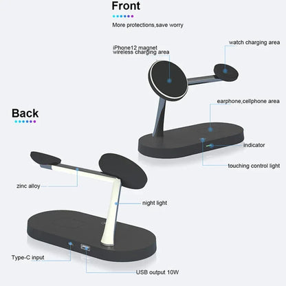 3 in 1 Wireless Charger Stand For iPhone 12/13/14/15/16/17 Fast Charging Station for Apple Watch 10 9 8 7 6 5 4 Airpods 2 3 Pro - Urbizia