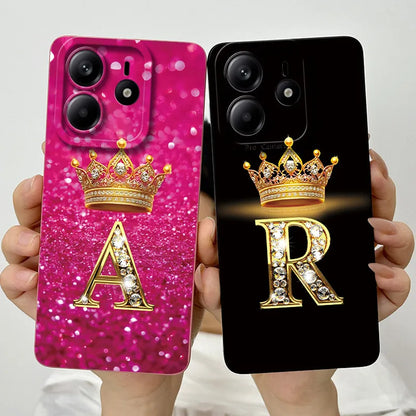 Case For Xiaomi Redmi Note 14 5G Phone Cover Note14 Global Funda Luxury Crown Letters Soft Silicone Back Cover For Redmi Note 14