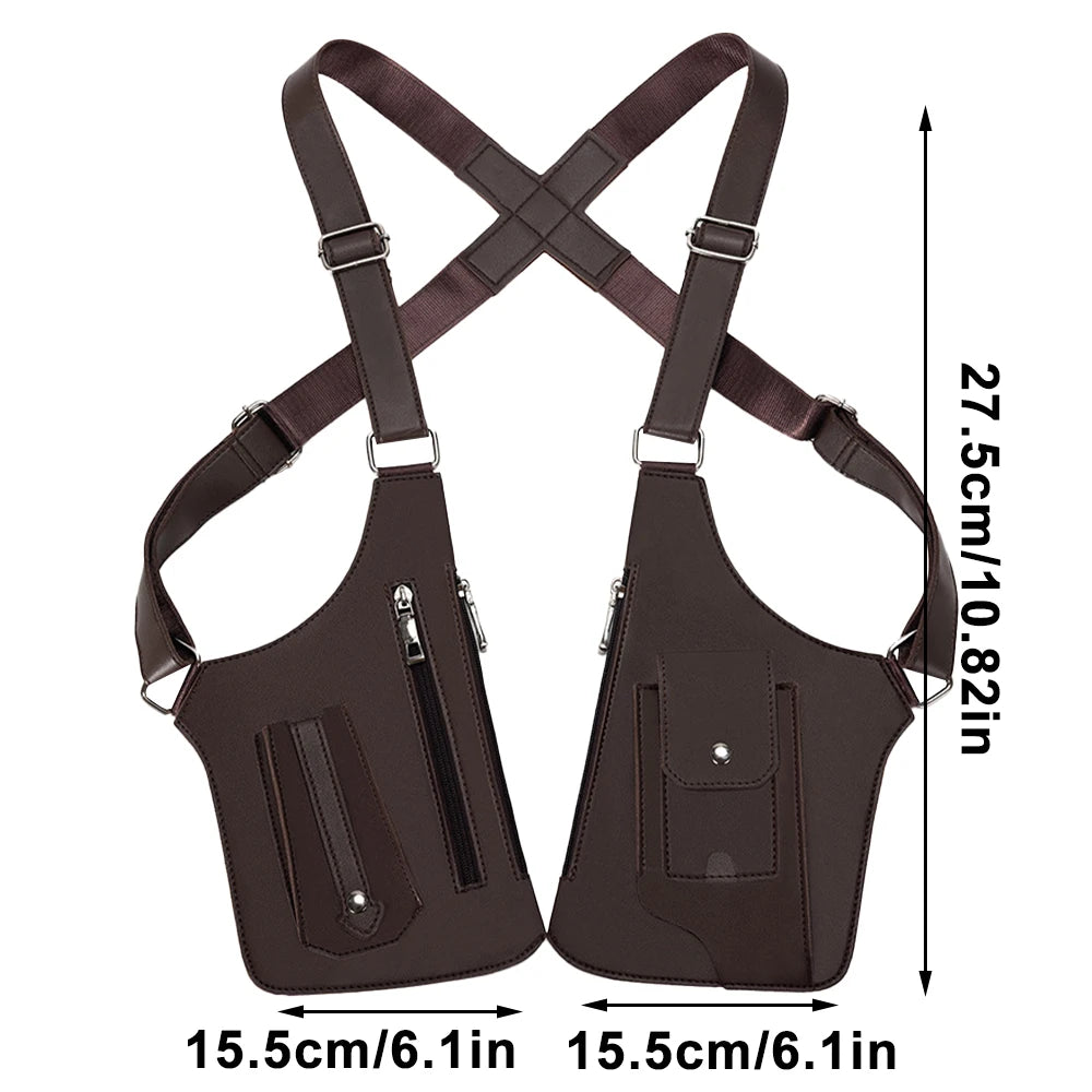 PU Leather Strap Holster Vest Bag Adjustable Double Shoulder Armpit Bag Hidden Anti-Theft Phone Pocket Chest Bag