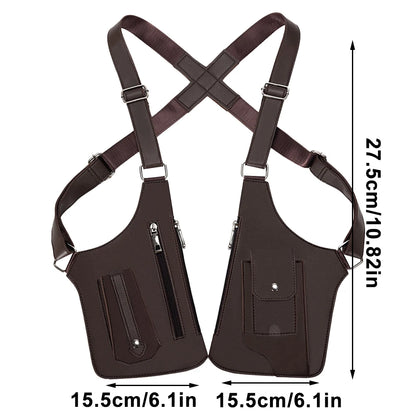 PU Leather Strap Holster Vest Bag Adjustable Double Shoulder Armpit Bag Hidden Anti-Theft Phone Pocket Chest Bag