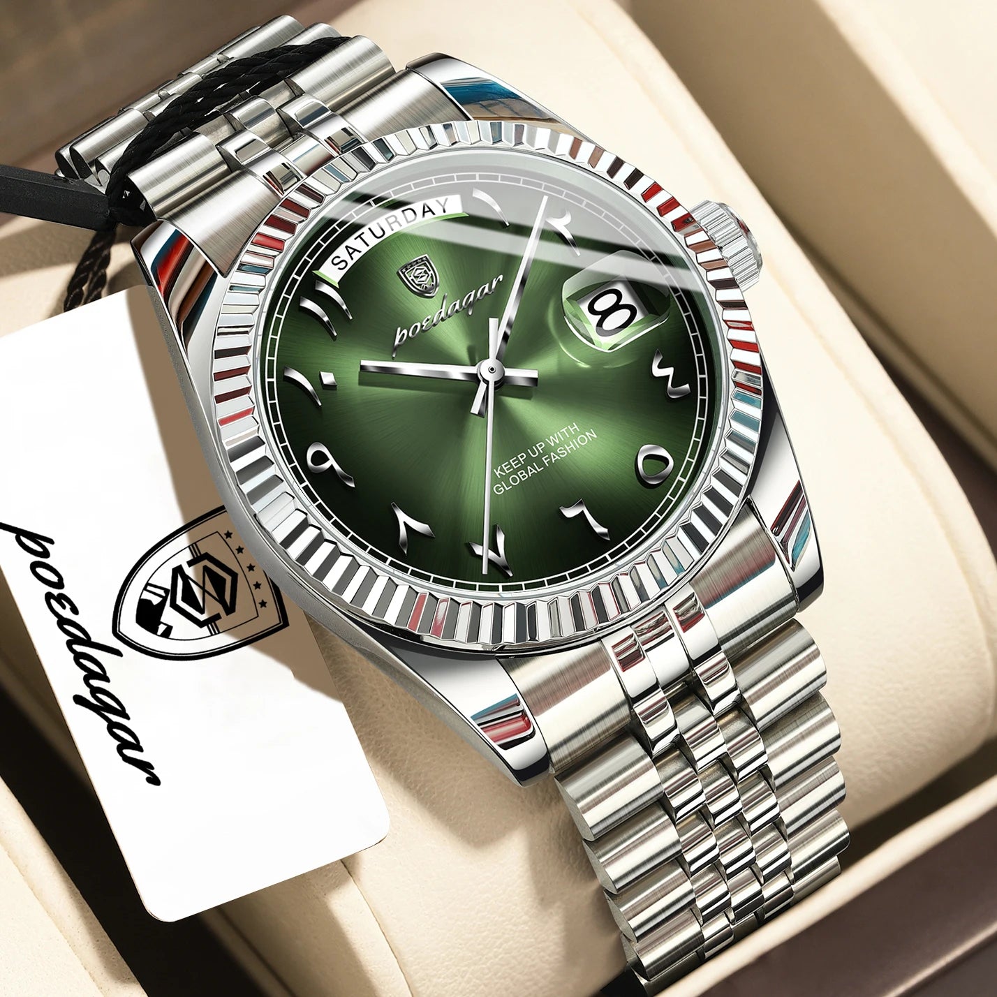 POEDAGAR Top Trendy Man Clock Stainless Steel Waterproof Business Men Watch Date Week Quartz Creative Men's Watches Reloj Hombre