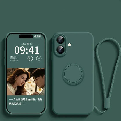 Liquid Silicone Ring Stand Magnetic Case for iPhone 17 Air 16E 15 14 13 12 11 Pro Max Plus Shockproof Soft Bumper Protectic Case