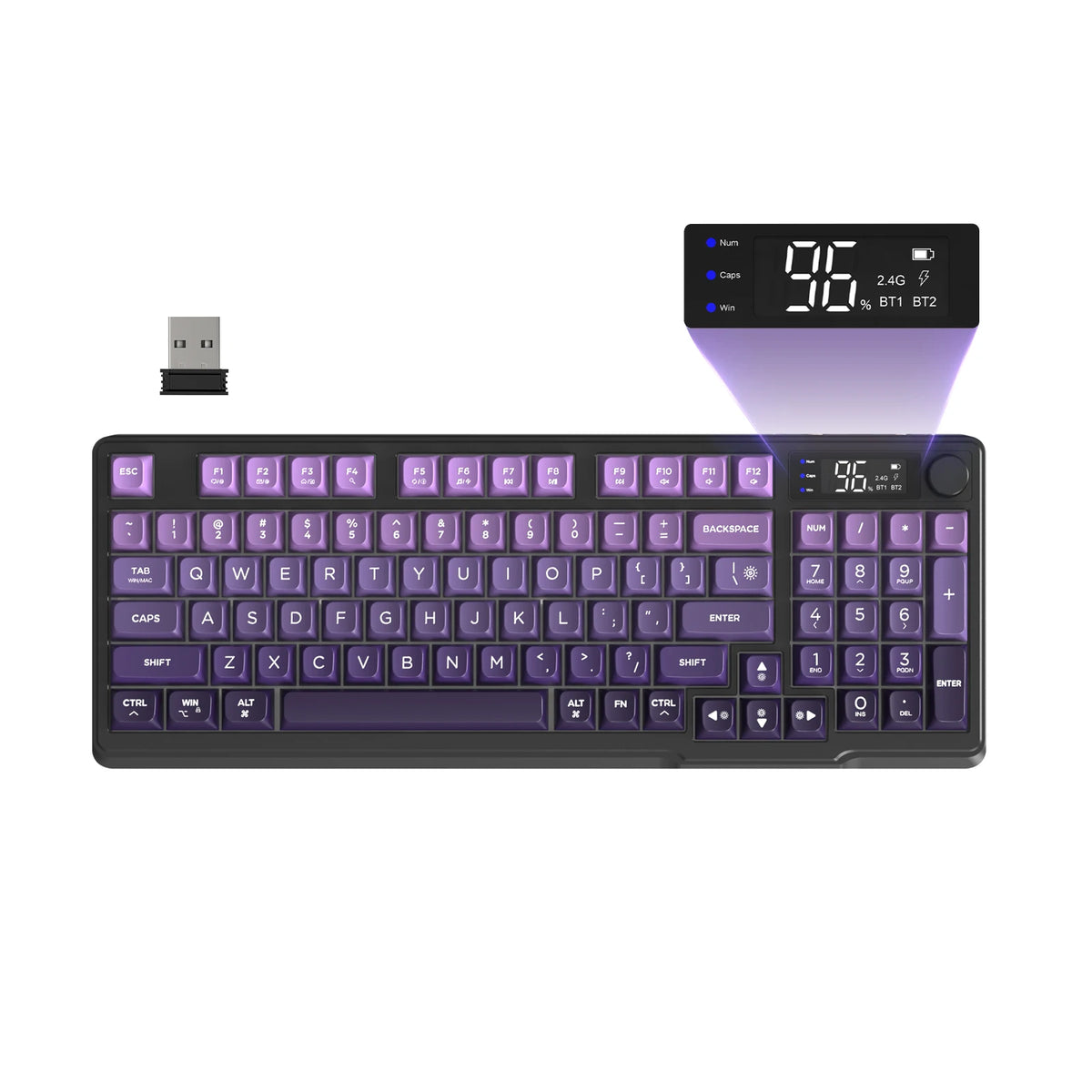 ZIYOU LANG M96 Wireless Gaming Keyboard with Display Screen & Knob, Bluetooth/2.4GHz Quiet Membrane Keyboard, 3000mAh Rechargeable