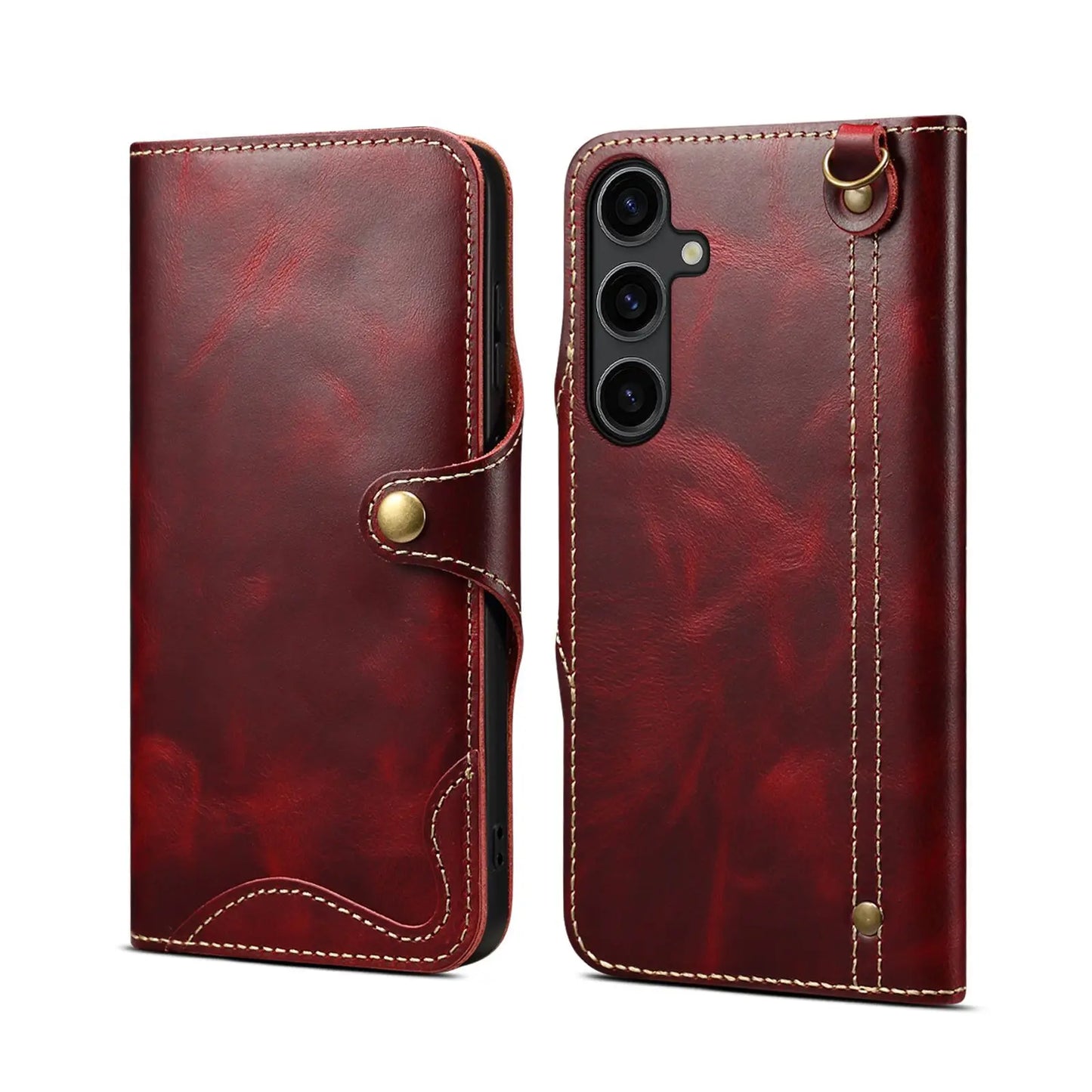 Retro Genuine Leather Case for Samsung Galaxy S26 Ultra S26+ S20 S10 Note 10 Plus Business Purse Cover with Lanyard Card Pocket