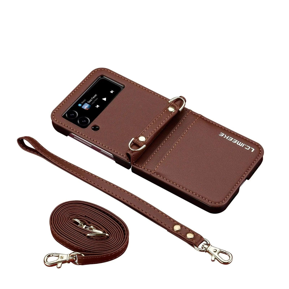 Crossbody Cards Solt Wallet Leather Case For Samsung Galaxy Z Flip 8 7 FE 6 5 4 3 5G Flip6 Flip7 Hand Strap Lanyard Pocket Cover