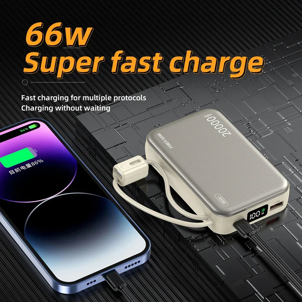 20000mAh 66W Fast Charge Power Bank CCC Chinese Certification with Cable for Xiaomi Huawei Samsung IPhone