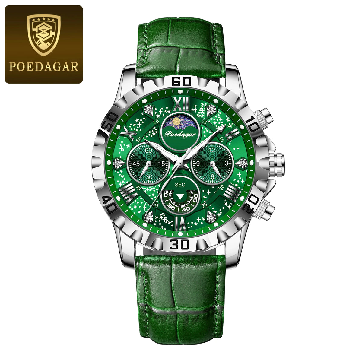 POEDAGAR Luxury Fashion Man Watch Waterproof Luminous Chronograph Leather Watches For Men Sports Outdoor Men's Quartz Wristwatch