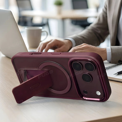 Fashion Invisible Stand Matte Magnetic Phone Case For Iphone 18 17 16 15 14 13Pro Max Anti-Slip Armored Solid Color Camera Cover