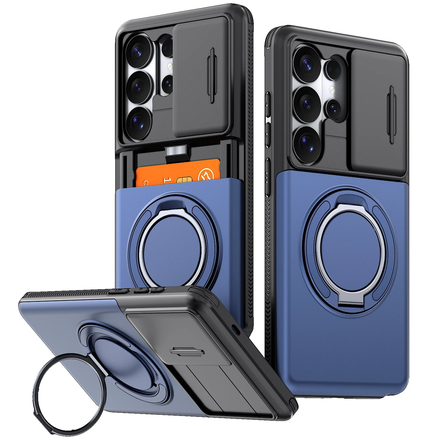 Armor Case For Samsung Galaxy S26 S25 S24 S23 S22 Ultra Plus S25FE S24FE Slide Camera Protect Ring Holder With Card Cover Funda