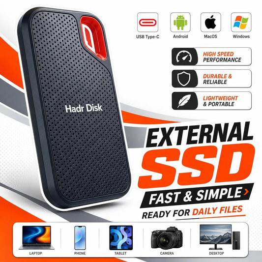 High Speed External Hard Drive 2TB Portable SSD USB Type-C 1TB Mobile Storage Disk for Laptop Mac PC Daily Backup Use