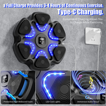 Music Boxing Machine for Adults and Kids, Smart Bluetooth Boxing Training Equipment with Gloves for Home,Office and Gym