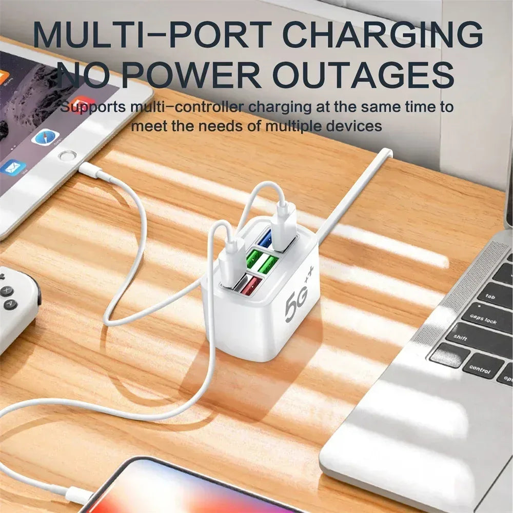 Fast USB Charger 6 in 1 Power Strip Desktop Charging Station Fast Charging 1m Cord USB HUB Adapter Socket for iPhone 16 Home - Urbizia