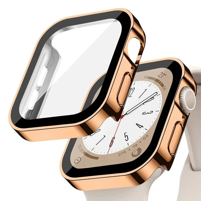 Glass+Case for Apple Watch 42 46mm 45mm 41 49 44mm 40 Mm Straight Edge Screen Protector Cover Case iWatch SE 6 7 8 9 10 11 Ultra