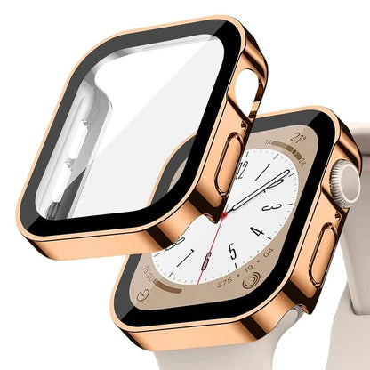 Glass+Case for Apple Watch 42 46mm 45mm 41 49 44mm 40 Mm Straight Edge Screen Protector Cover Case iWatch SE 6 7 8 9 10 11 Ultra