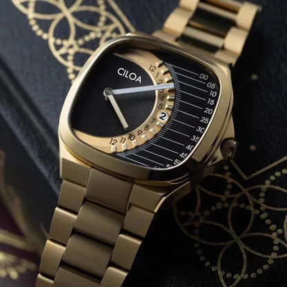 Authentic CILOA Retro Square Men Watch Premium Light Luxury Steel Strap Waterproof Quartz Gentleman Gift