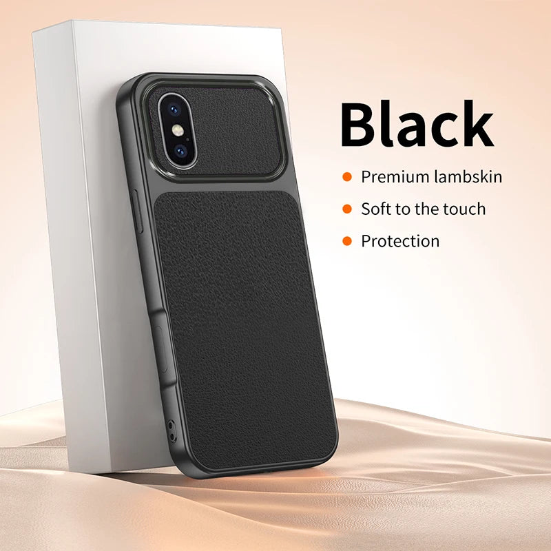Funda Lychee Grain Phone Case for Apple iPhone XS Max X XR Simple Luxury Plating Faux Lambskin Soft Silicone Original Back Cover