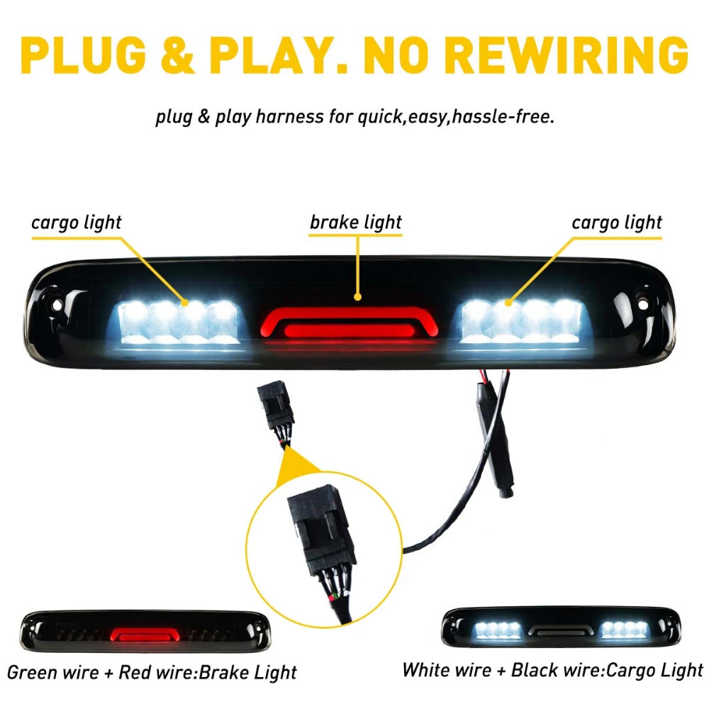 1Pcs LED Smoke 3rd Third Brake Light Red White Fit For Chevy Silverado 1500 2500 3500 1999-2006 For GMC Sierra Smoke shell