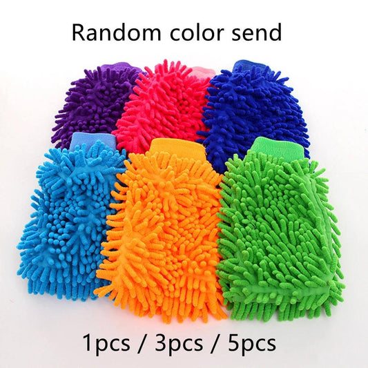 Size M, Car Wash Gloves Chenille Coral Fleece Gloves Washing Wiper Cleaning Towel Auto Dust Washer Mitt Accessories