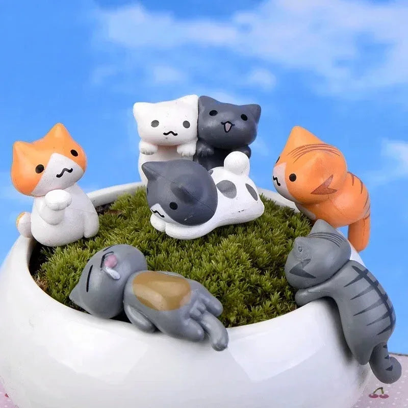 6Pcs/Set Cartoon Lucky Cat Home Garden Bonsai Decorations Miniatures Gift Lovely Micro Landscape Kitten Miniature Craft - Urbizia