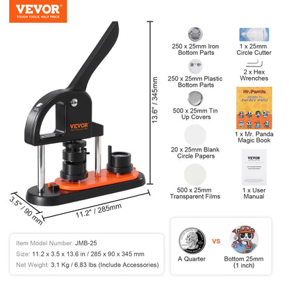 SucceBuy Button Maker 25/32/58 Pin Maker with Button Parts Ergonomic Arc Handle Punch Press Kit Button Maker Machine