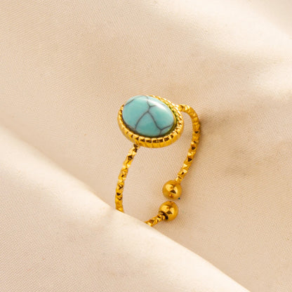 Turquoise Finger Jewelry Long Oval Sun Heart Water Drop Stainless Steel Rings For Women Men Accessories Gold Plated Open Anillos