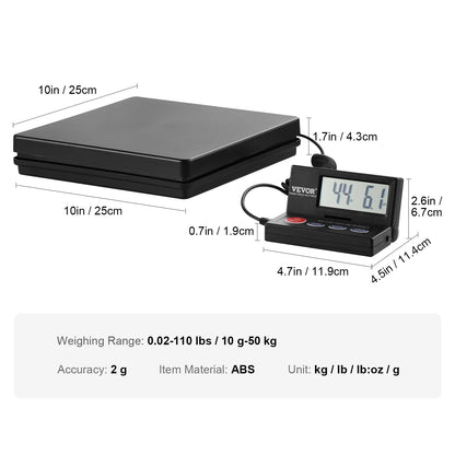 SucceBuy 110 lbs Digital Postal Shipping Scale with Timer 90° Foldable LCD Screen AC/DC Powered Package Scale for Laggage Home