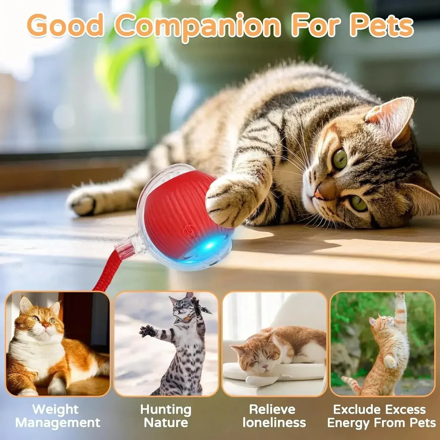 Dog Cat Interactive Ball Toy Automatic Rolling Ball Faux Tail Rechargeable Smart Pet Electric Toy Dog Cat Training Imitate Mouse - Urbizia