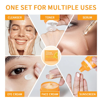 Lakerain Vitamin C Skin Care Set 6pcs Kit Whitening Cream Dark Spots Serum Dark Circle Eye Facial Moisturizing Lightening Kits