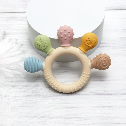Multicolor Silicone Baby Teether Ring - Urbizia
