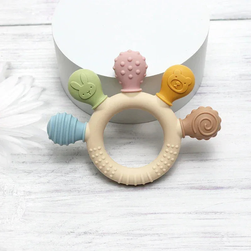 Multicolor Silicone Baby Teething Ring – Sensory Chew Toy - Urbizia