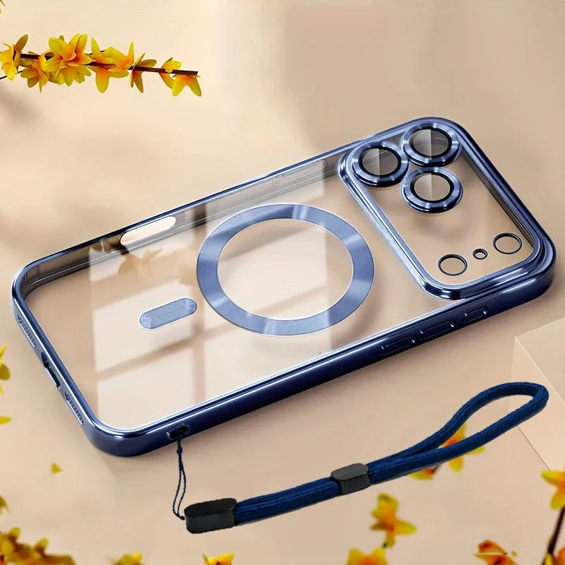 Luxury Magnetic For Magsafe Phone Case For iPhone 18 Promax 17 Air 16 15 14 13 12 11 Pro Max Plating With Hand Rope Back Cover
