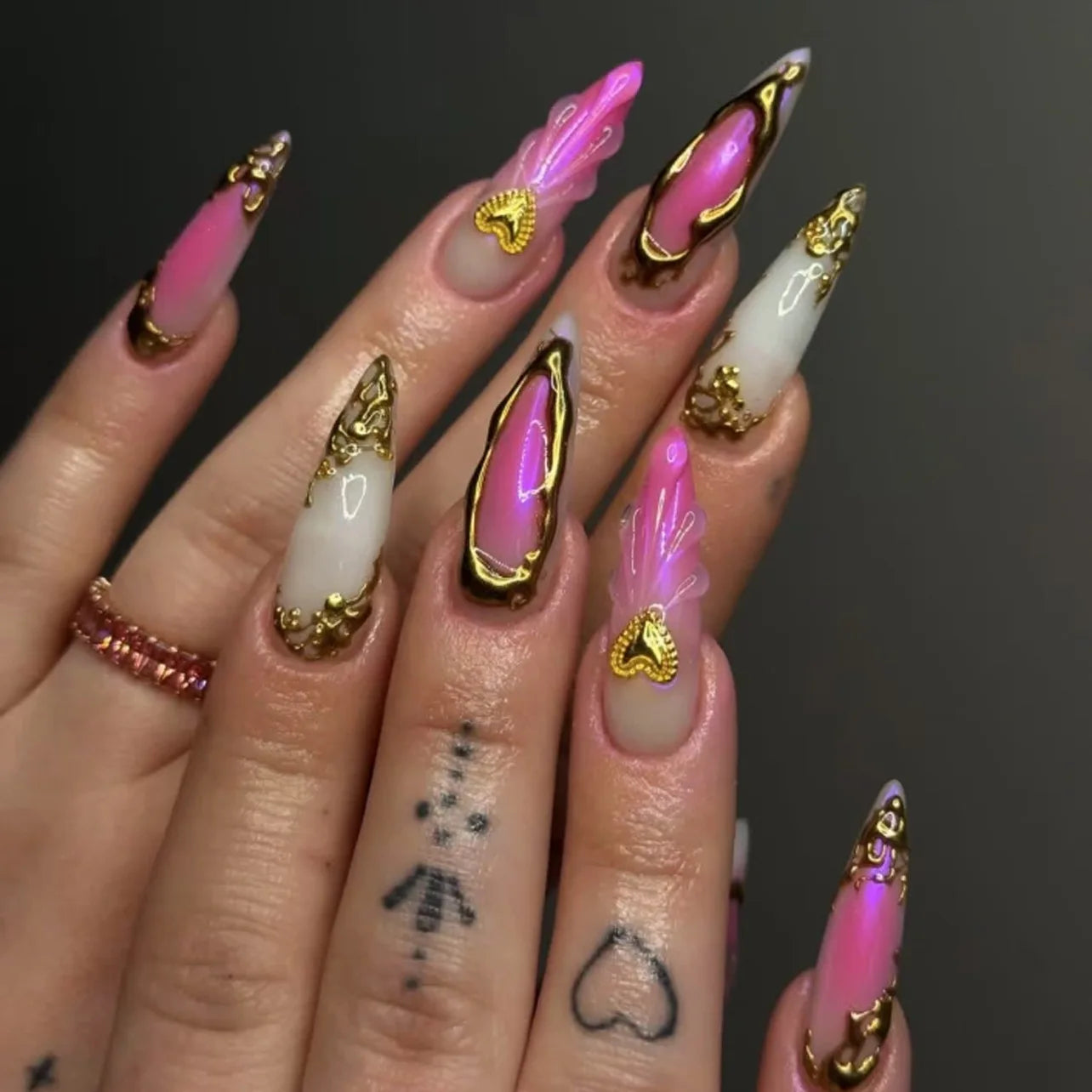 24Pcs Horror Comic Tomie Press on Nails – Almond Glossy Black Japanese Anime Nails, Reusable Halloween False Nail Tips