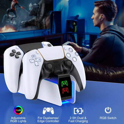 RGB Controller Charging Station For PS5 Dual Fast Charger RGB Indicator Charging Stand Docking Station For PS5 Gamepad - Urbizia